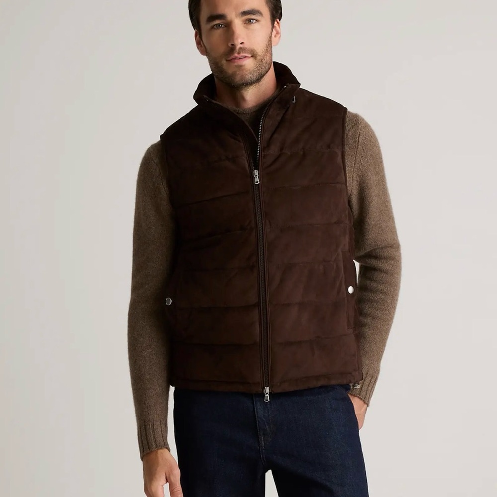 Quince Men's 100% Suede Puffer Vest in Espresso Size Medium 429
